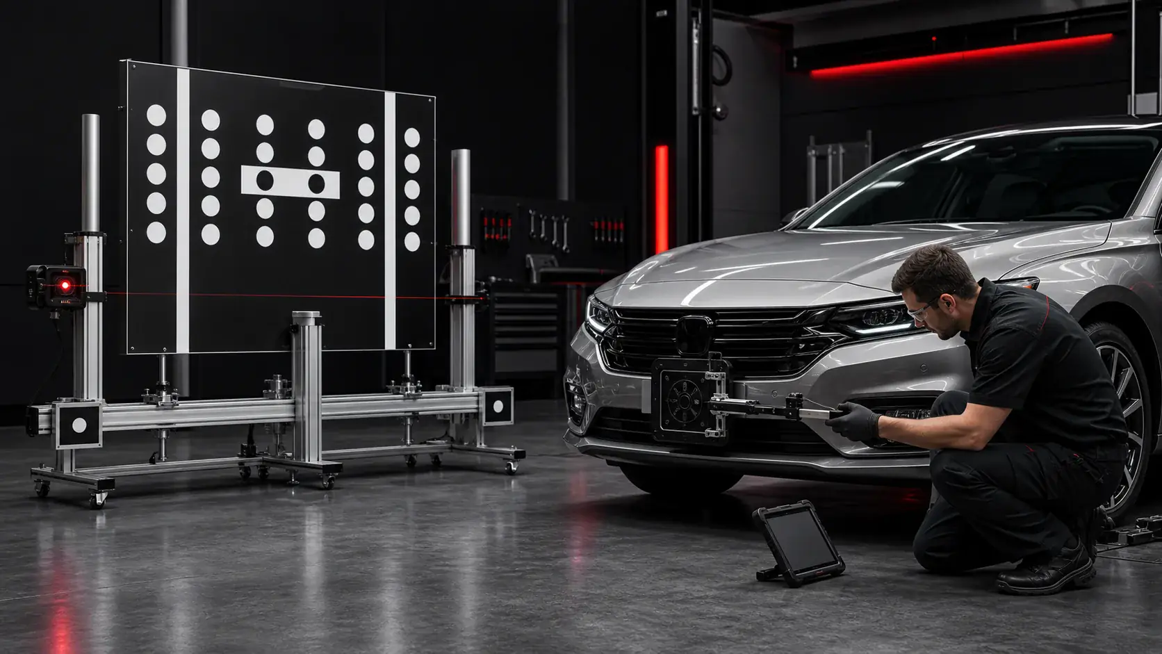 Vehicle calibration bay with target boards for post-collision ADAS calibration
